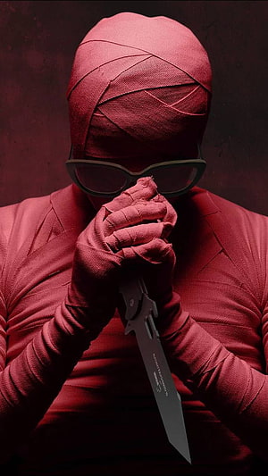 Red Hood Jason Todd in Red Suit and Sunglasses Holding Knife HD phone wallpaper