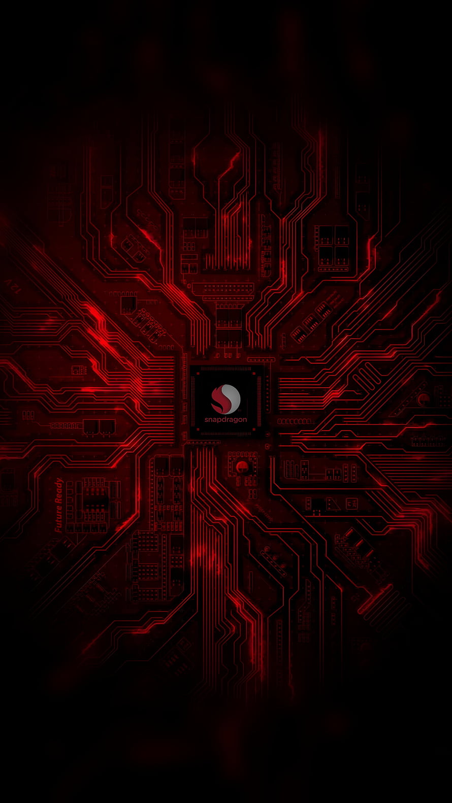 Snapdragon Processor Circuit Board with Glowing Red Traces and Tech Aesthetic HD phone wallpaper