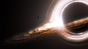 Cinematic Black Hole with Glowing Accretion Disk and Distant Planet in Deep Space HD wallpaper