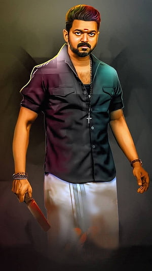 Vikram Vedha Movie Character Illustration with Knife and Traditional Dhoti HD phone wallpaper