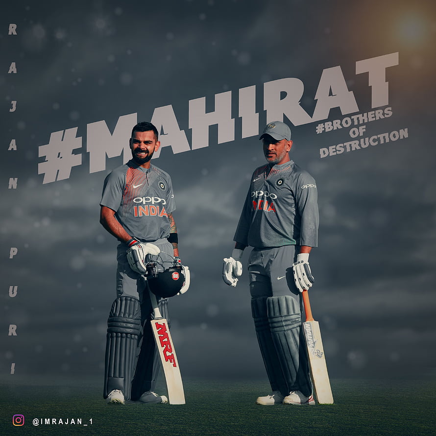 Virat Kohli and MS Dhoni in India Cricket Gear with Bats and Helmets HD phone wallpaper