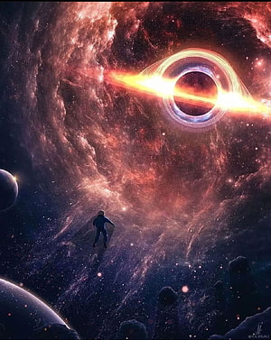 Astronaut Floating Near a Glowing Black Hole in Deep Space HD phone wallpaper