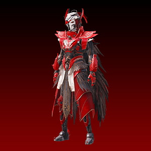 Red and Black Samurai Armor with White Mask and Feathered Cape HD phone wallpaper