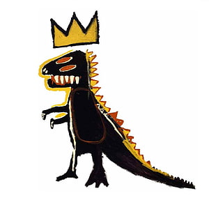 Jean Michel Basquiat Crowned Dinosaur Illustration in Black and Gold HD phone wallpaper