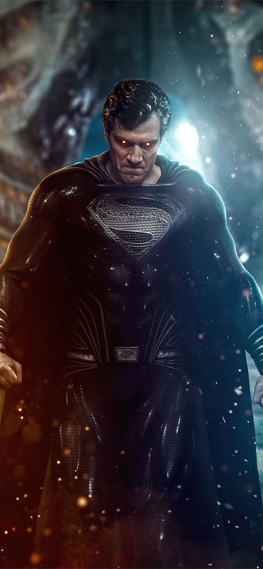 Henry Cavill as Superman in Black Suit with Glowing Red Eyes, justice league superman black suit 12 , Superman HD phone wallpaper