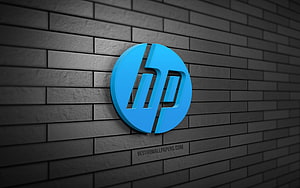 3D HP Logo on Dark Gray Brick Wall Background HD wallpaper