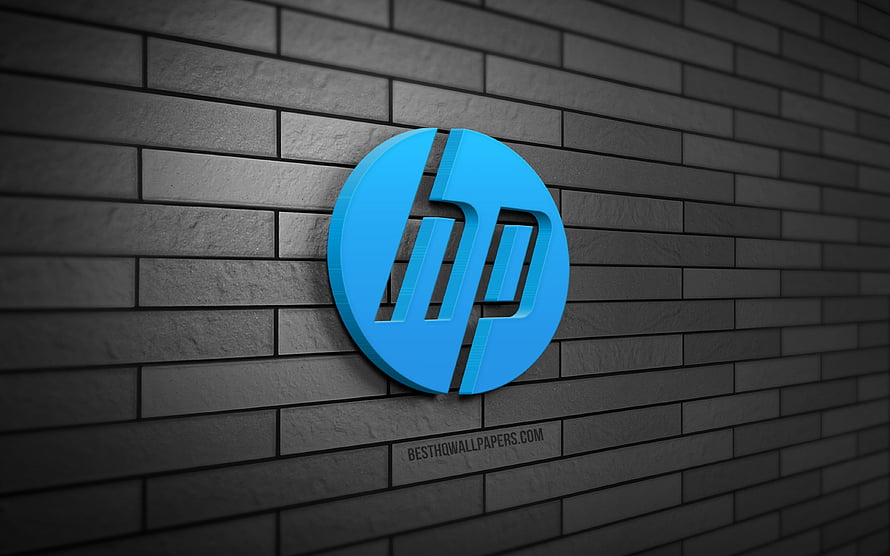 3D HP Logo on Dark Gray Brick Wall Background HD wallpaper