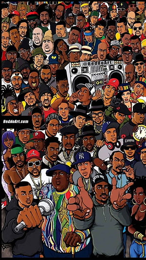 BeddoArt Hip Hop Rapper Crowd Illustration with Boombox and Microphone HD phone wallpaper