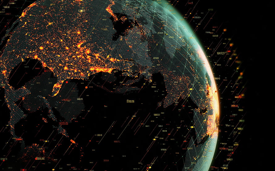Digital Earth Globe With Glowing City Lights And Data Network Connections HD wallpaper