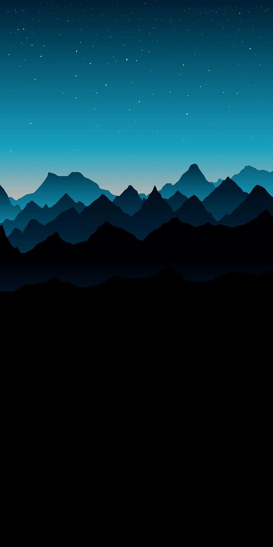 Minimalist Night Mountain Landscape With Starry Sky And Blue Gradient Silhouettes HD phone wallpaper