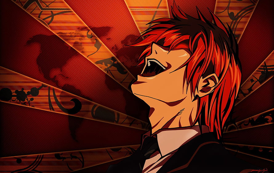 Light Yagami from Death Note in a dramatic red and black anime portrait HD wallpaper