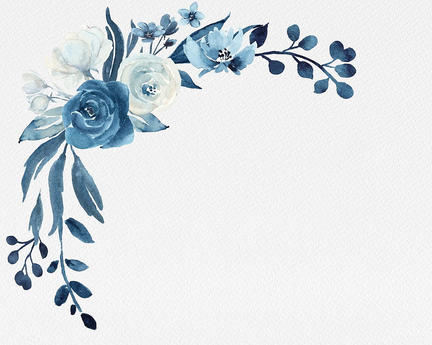 Navy Blue and White Watercolor Floral Corner Frame with Roses and Botanical Branches HD wallpaper