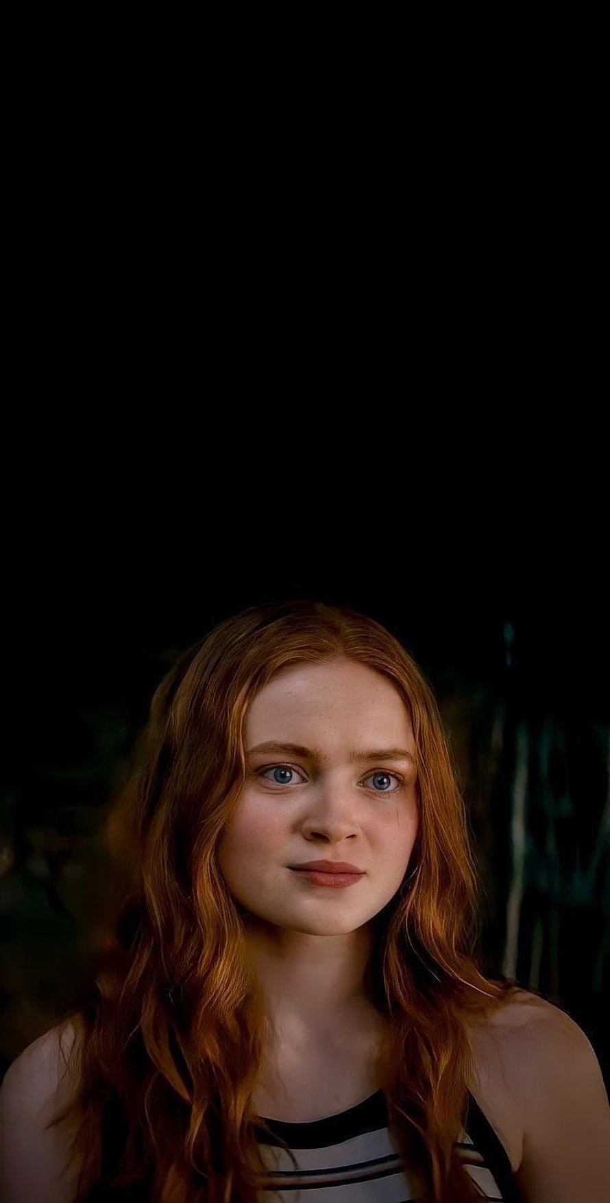 Sadie Sink Portrait with Red Hair and Blue Eyes Against Dark Background HD phone wallpaper