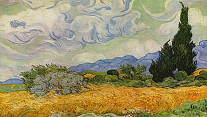 Van Gogh Wheat Field with Cypresses Impressionist Landscape Painting HD wallpaper