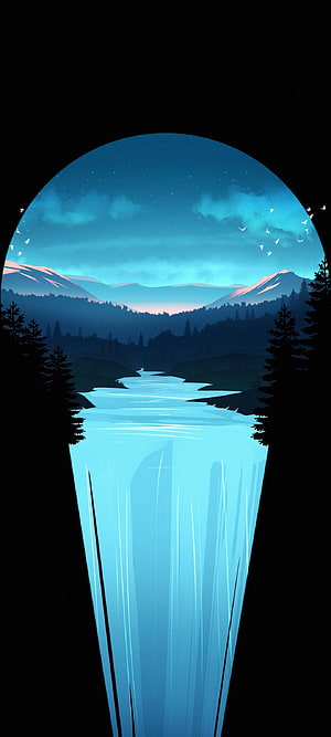 Serene Night Landscape With Glowing River And Mountain View HD phone wallpaper