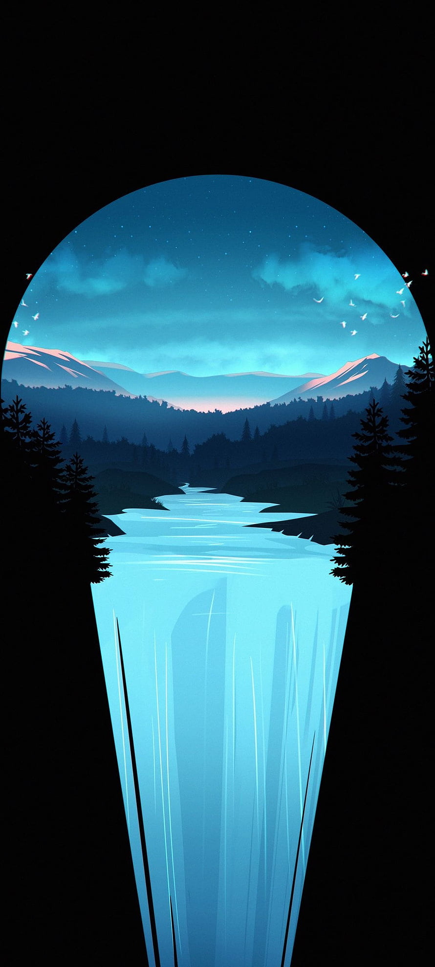 Serene Night Landscape With Glowing River And Mountain View HD phone wallpaper