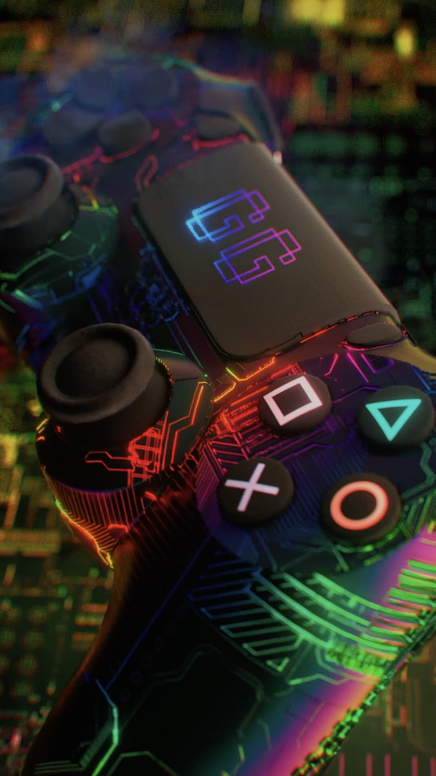 Neon Circuit PS4 Controller with Glowing PlayStation Buttons and Cyberpunk Aesthetic HD phone wallpaper