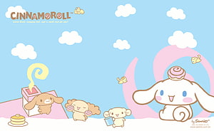 Cinnamoroll and Friends Enjoying Pastries Under a Blue Sky HD wallpaper
