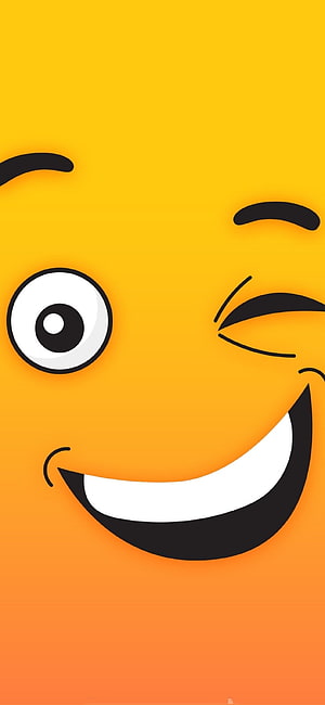 Playful Winking Emoji Face With Big Smile On Vibrant Orange Gradient Background HD phone wallpaper