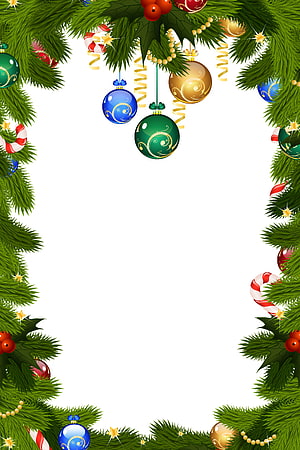 Festive Christmas Border Frame With Pine Branches, Ornaments, and Candy Canes HD phone wallpaper