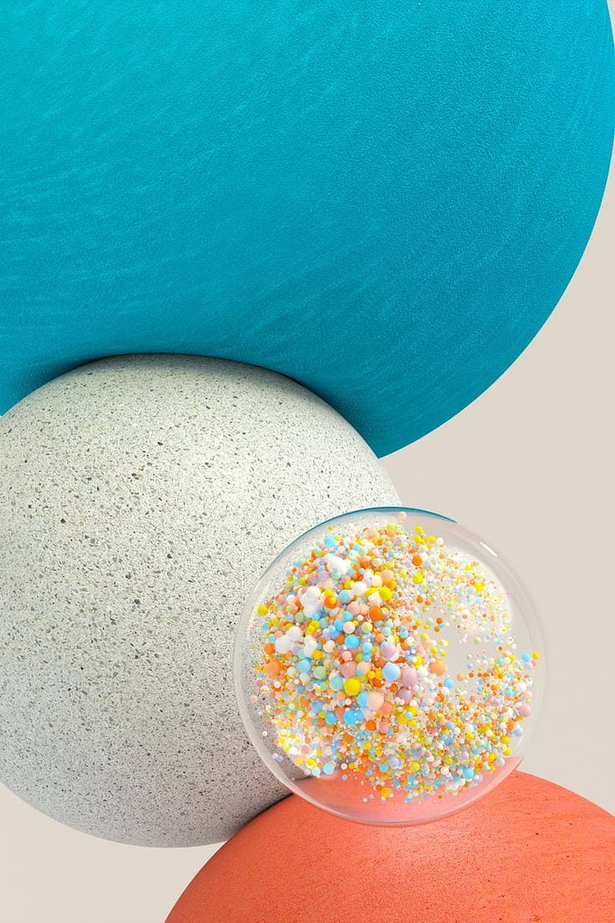 Abstract 3D Composition with Colorful Foam Beads in Glass Sphere HD phone wallpaper