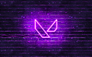 Glowing Purple Neon Logo on Dark Brick Wall Background HD wallpaper