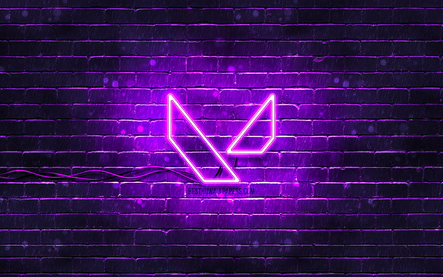 Glowing Purple Neon Logo on Dark Brick Wall Background HD wallpaper