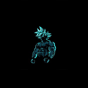 Goku Ultra Instinct Blue Dragon Ball Anime Character Neon Silhouette Wallpaper HD phone wallpaper