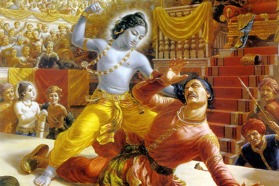 Krishna Defeats Kansa Painting - Hindu Mythology Artwork HD wallpaper