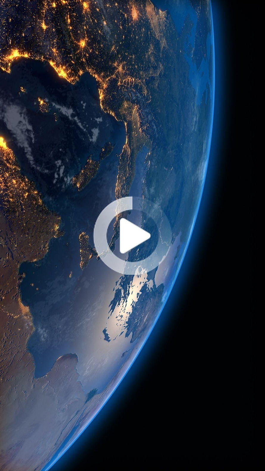 Earth From Space At Night With City Lights And Play Button Overlay HD phone wallpaper