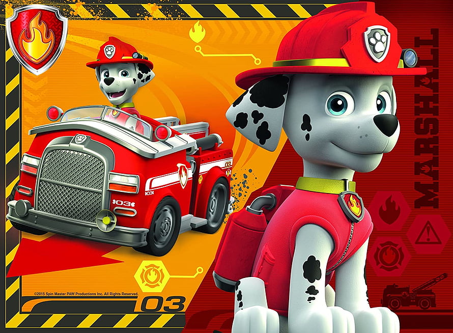 Marshall the Dalmatian Firefighter from Paw Patrol in Red Gear and Fire Truck HD wallpaper