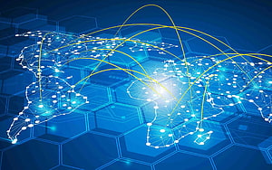 Global Digital Network Map with Hexagonal Tech Background and Data Connections HD wallpaper