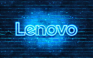 Lenovo Neon Sign Glowing on Dark Blue Brick Wall HD wallpaper