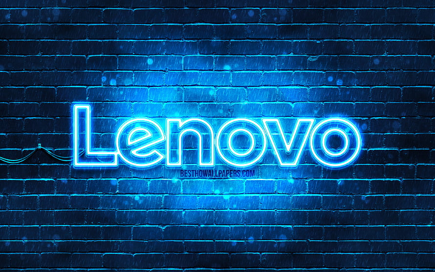 Lenovo Neon Sign Glowing on Dark Blue Brick Wall HD wallpaper