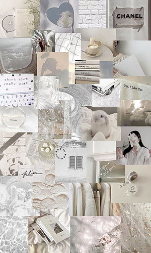 Soft White Aesthetic Collage Featuring Chanel, Vintage Cars, and Light Academia Elements HD phone wallpaper