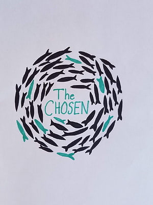 The Chosen Fish School Logo with Teal and Black Silhouettes on White Background HD phone wallpaper