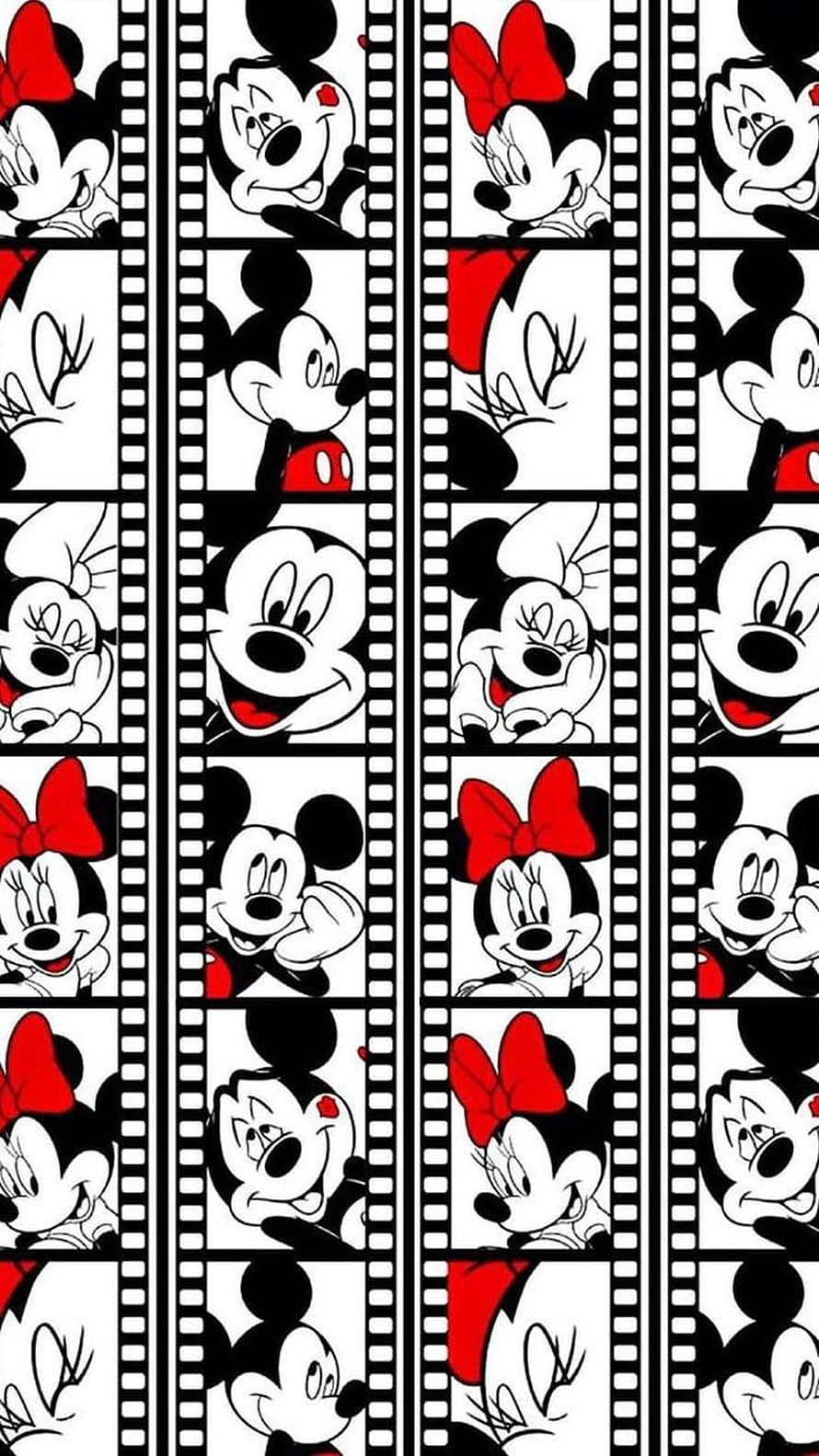 Mickey and Minnie Mouse Film Strip Pattern in Black White and Red HD phone wallpaper