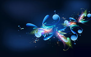 Abstract Blue Swirls and Glowing Floral Vines on Dark Background HD wallpaper