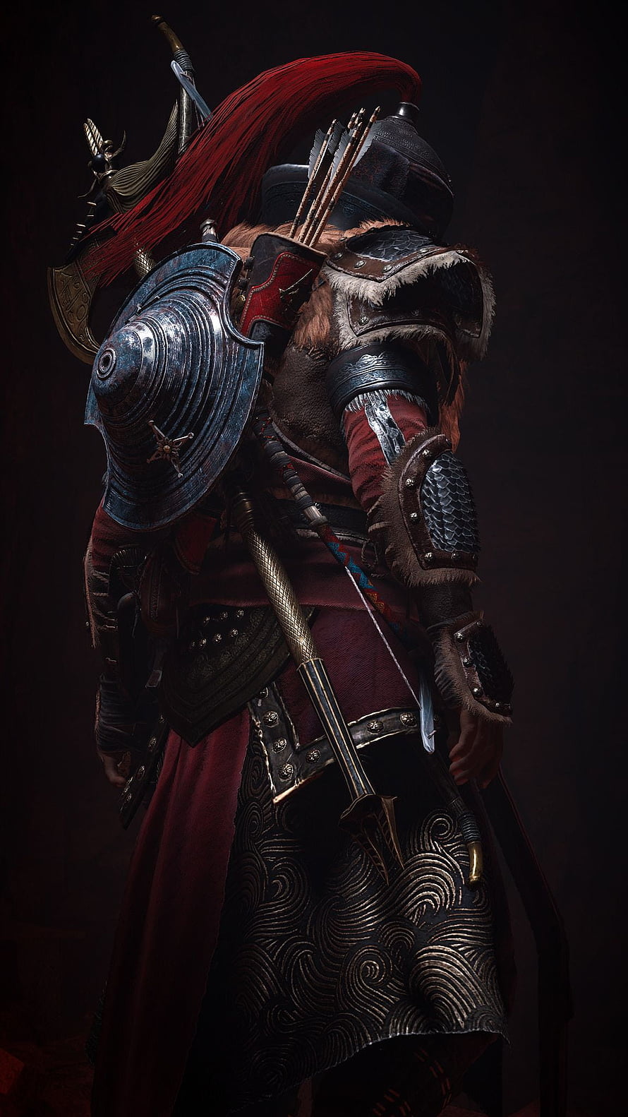 Assassin's Creed Persian Warrior in Ornate Armor with Shield and Sword HD phone wallpaper