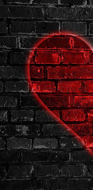 Dark Red Moon Rising Over Black Brick Wall Texture HD phone wallpaper