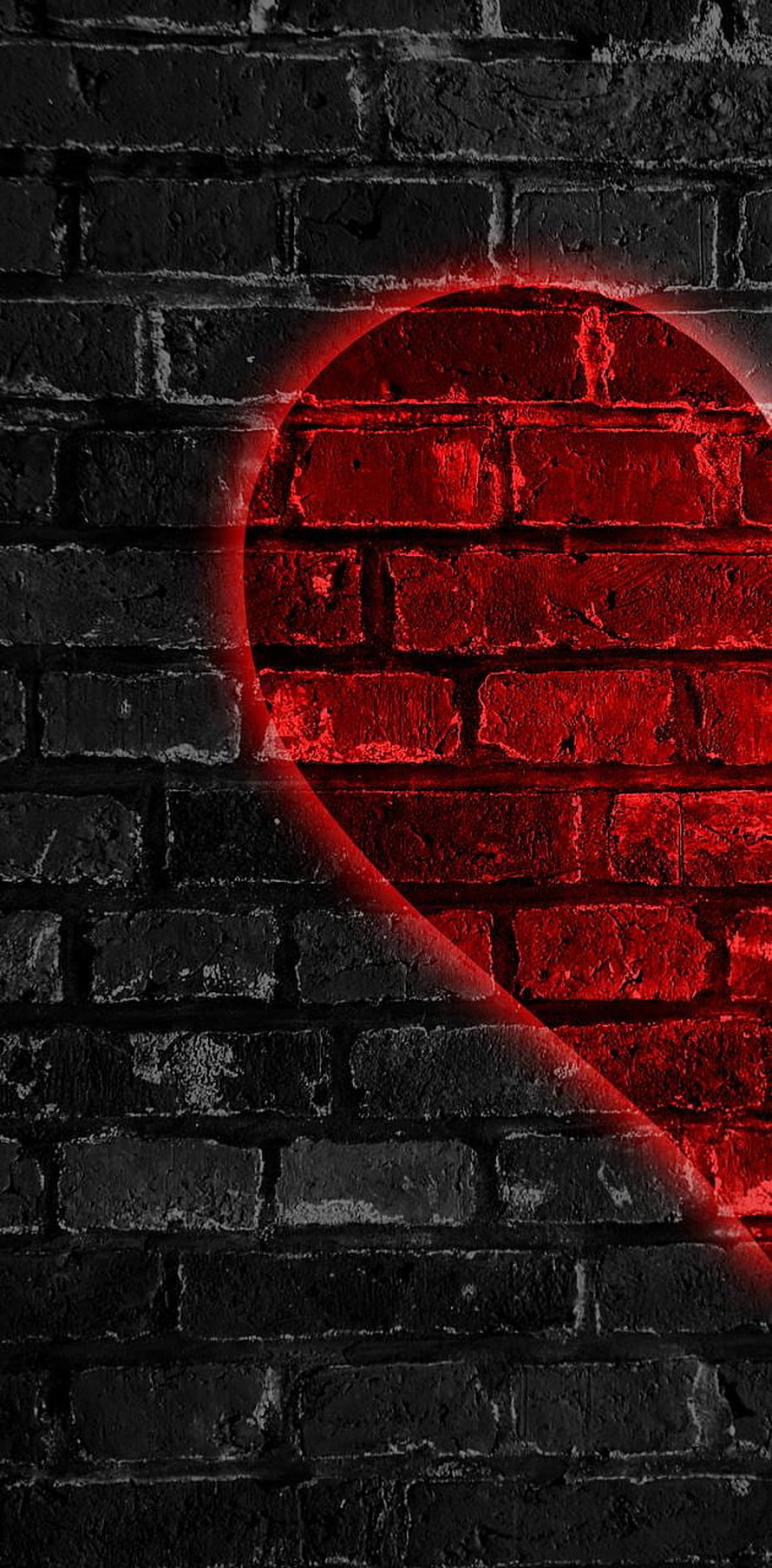 Dark Red Moon Rising Over Black Brick Wall Texture HD phone wallpaper
