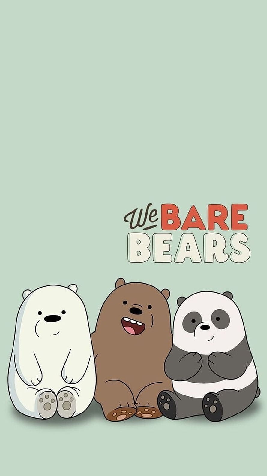 We Bare Bears Ice Bear Grizz and Panda Sitting Together on Mint Green Background HD phone wallpaper