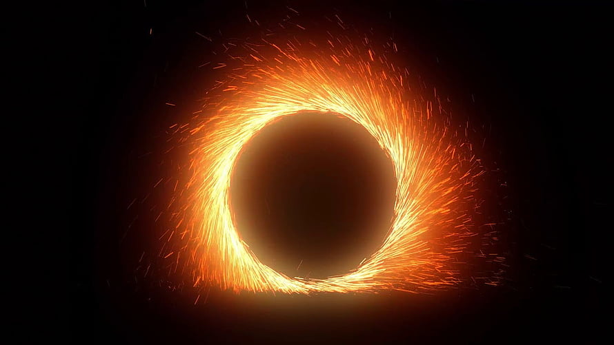 Fiery Orange Fire Ring Swirling in Dark Space with Sparks HD wallpaper