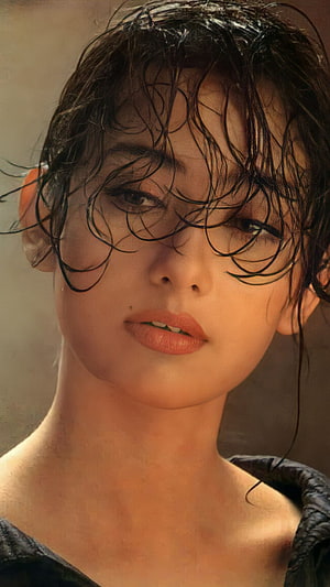 Manisha Koirala Vintage Portrait with Wet Hair and Warm Studio Lighting HD phone wallpaper