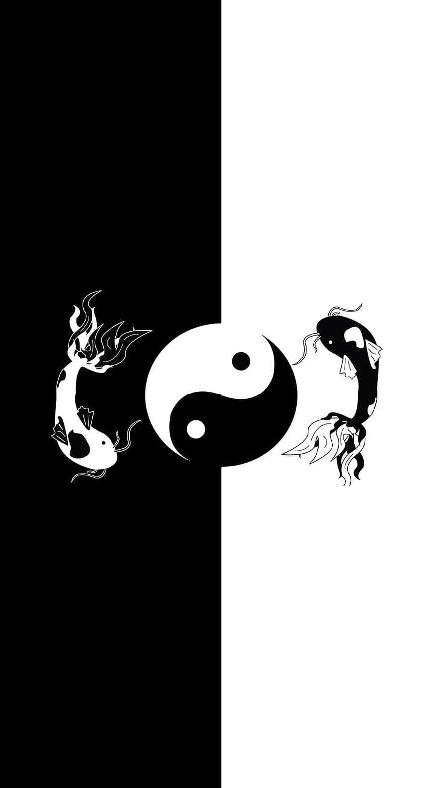 Minimalist Yin Yang Symbol with Koi Fish and Dragon Motifs in Black and White HD phone wallpaper