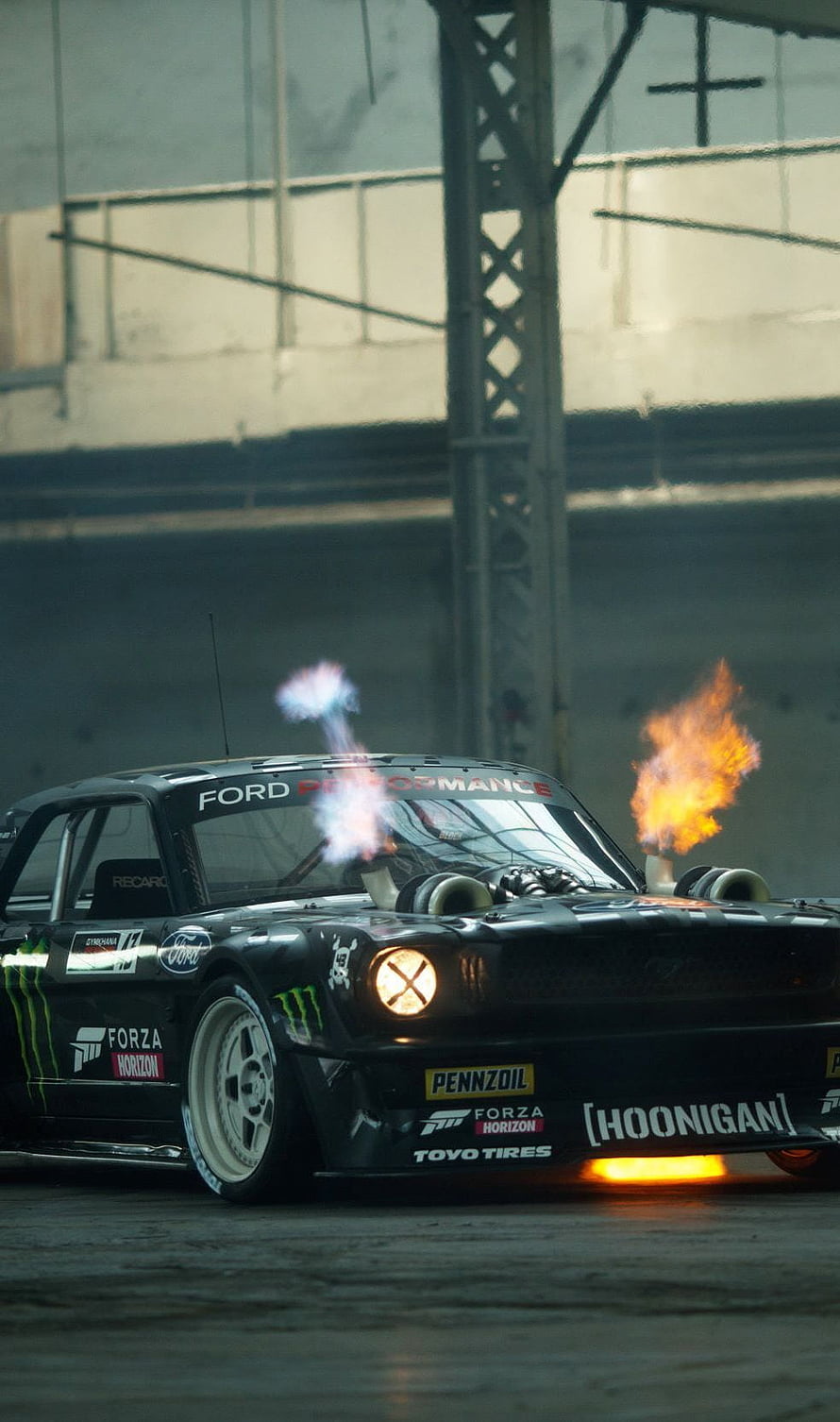 Hoonigan Ford Mustang RTR Hoonicorn V2 Drift Burnout with Flames HD phone wallpaper