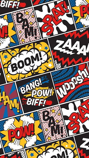 Retro Pop Art Comic Sound Effects Pattern with Bold Typography and Halftone Dots HD phone wallpaper