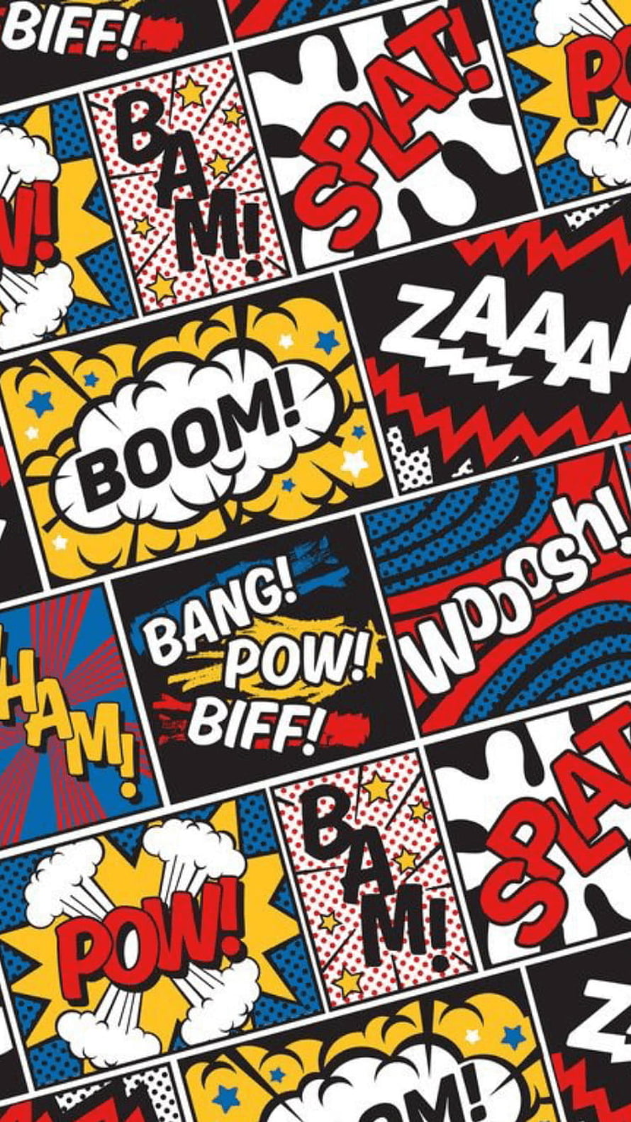 Retro Pop Art Comic Sound Effects Pattern with Bold Typography and Halftone Dots HD phone wallpaper