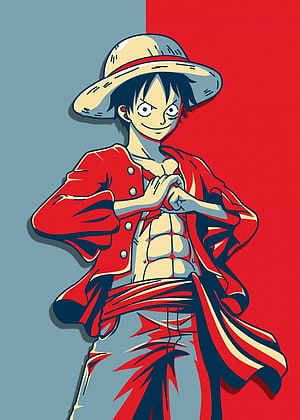 Monkey D. Luffy One Piece Anime Character Illustration Red Jacket Straw Hat HD phone wallpaper