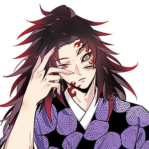 Kokushibo from Demon Slayer in Purple Kimono with Red Markings and Golden Eyes HD phone wallpaper